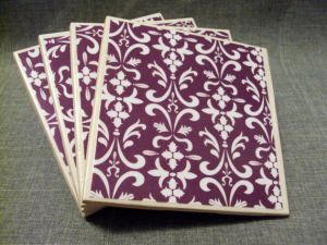 clinesDesigns etsy - Ceramic tile coasters- Purple and White Damask.jpg